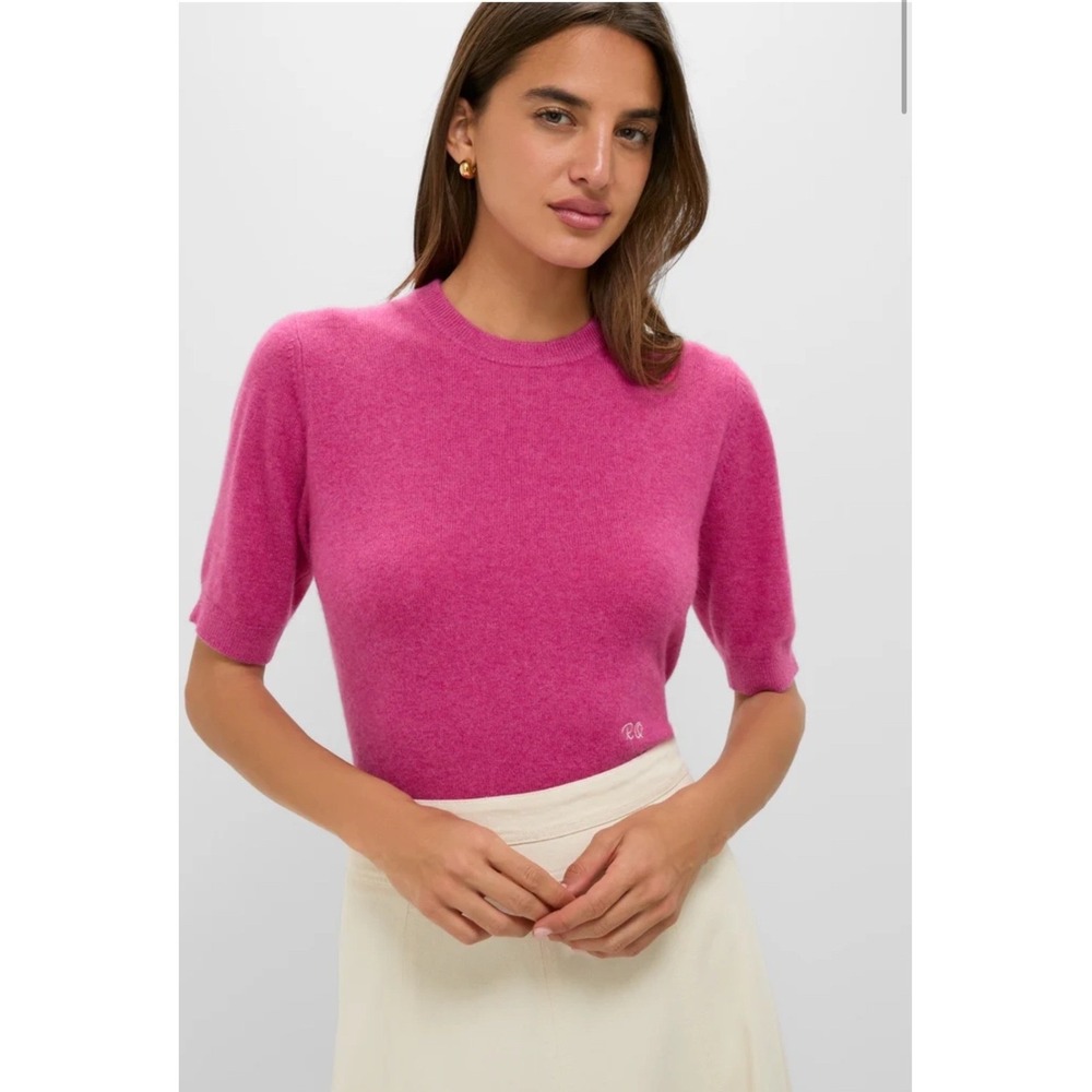 Tuckernuck Raspberry‎ Cashmere Short Sleeve Noemie Sweater Pink Crew Neck XL